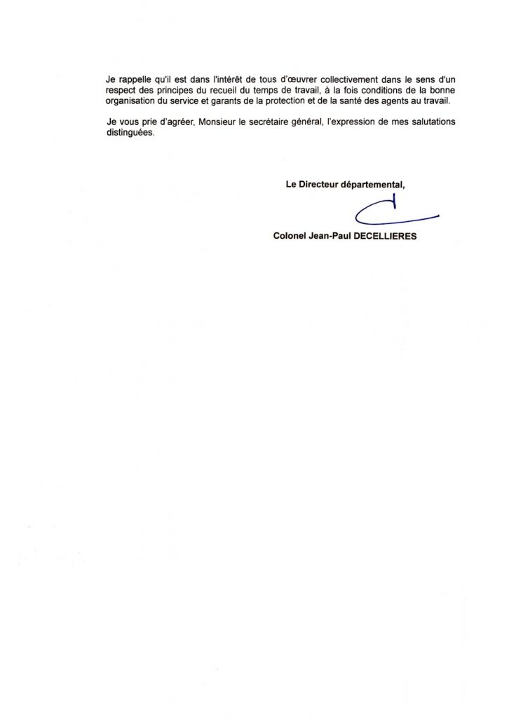 Réponse du Directeur à notre courrier du 26 juillet 2016 au sujet de la répartition des gardes jours/nuits - PAGE 2